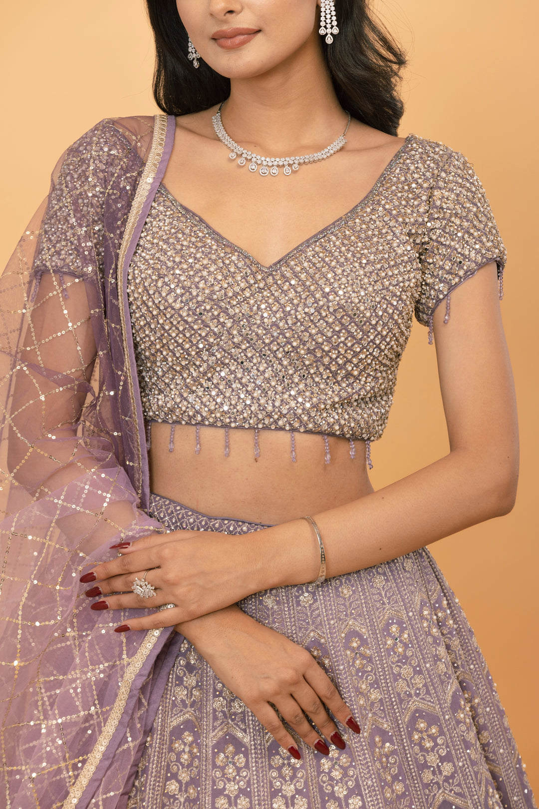 Purple Georgette lehenga with mirrorwork