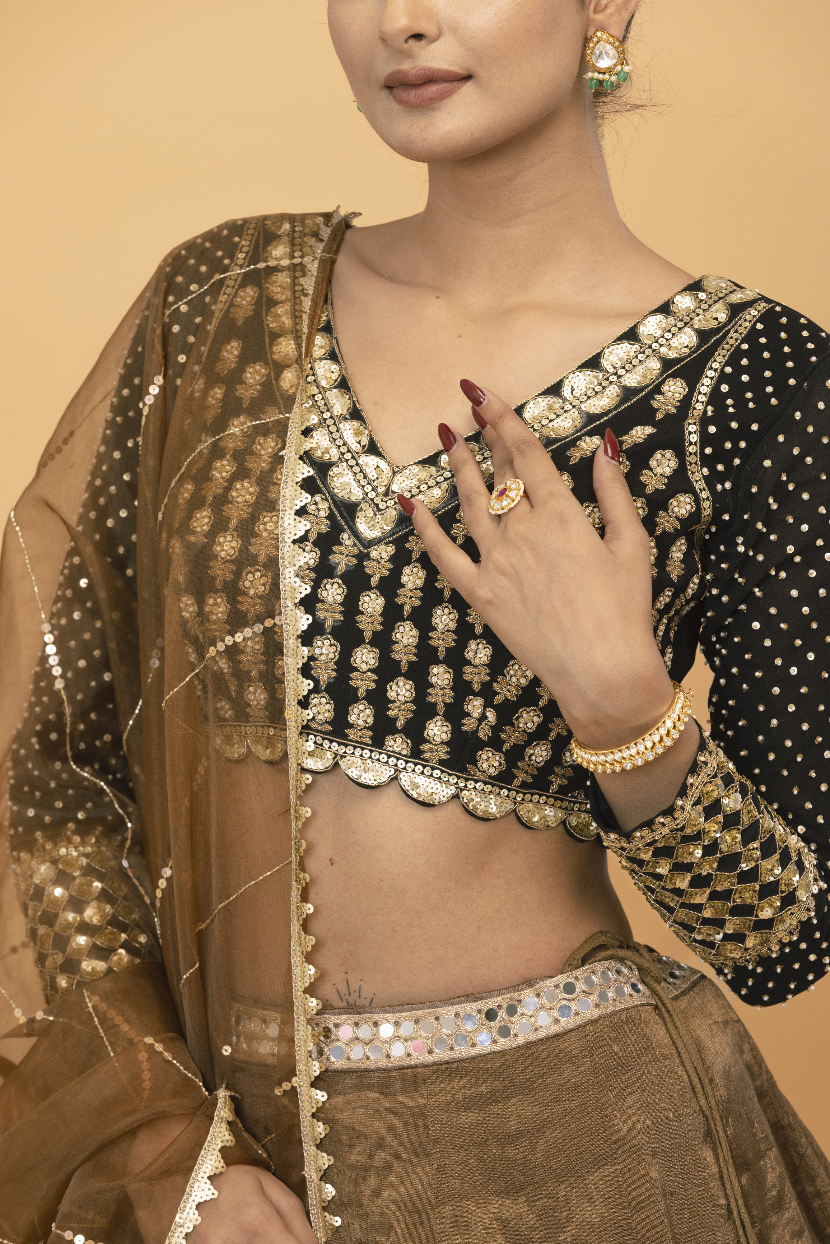 Brown tissue lehenga