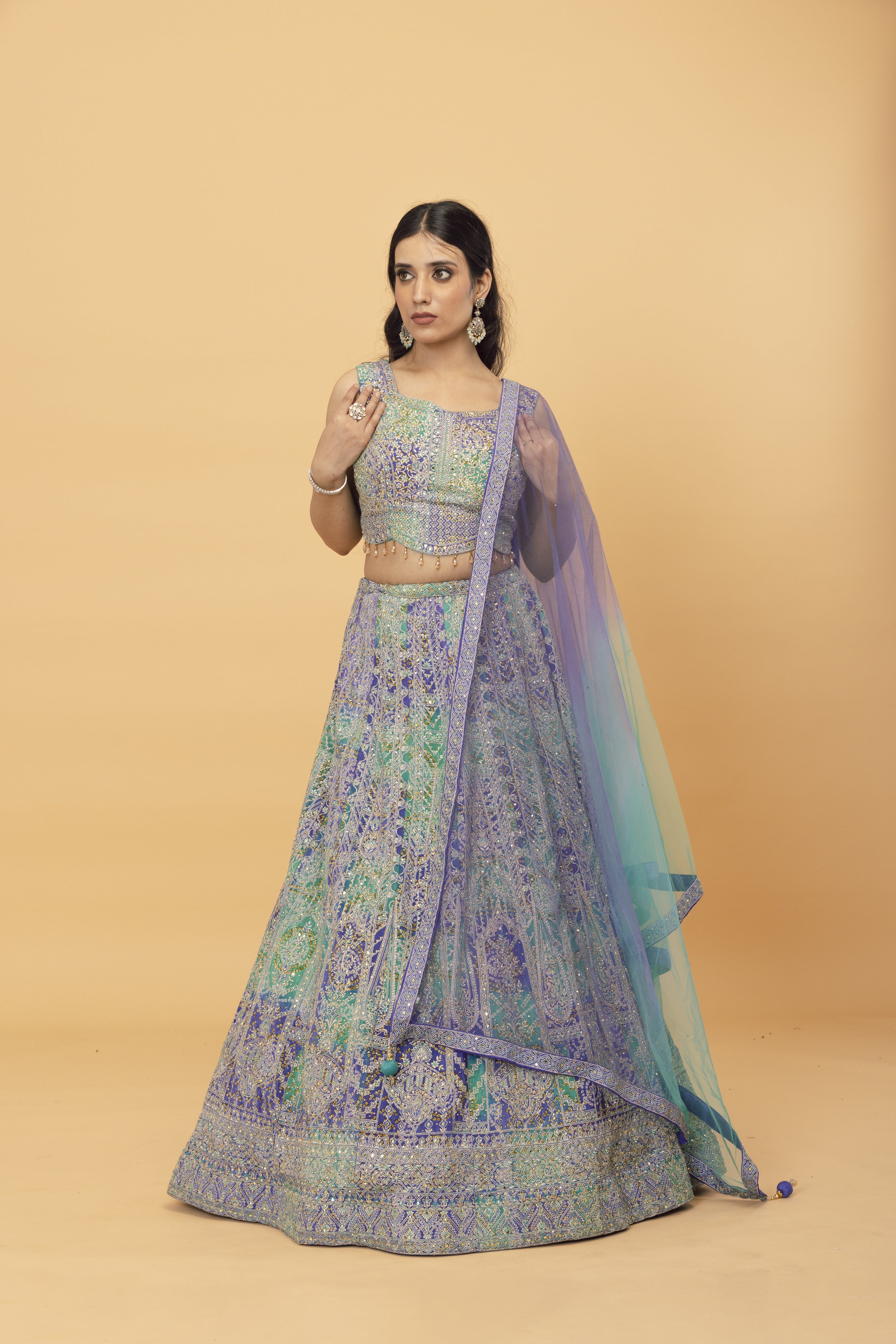 Sea Blue Crepe lehenga