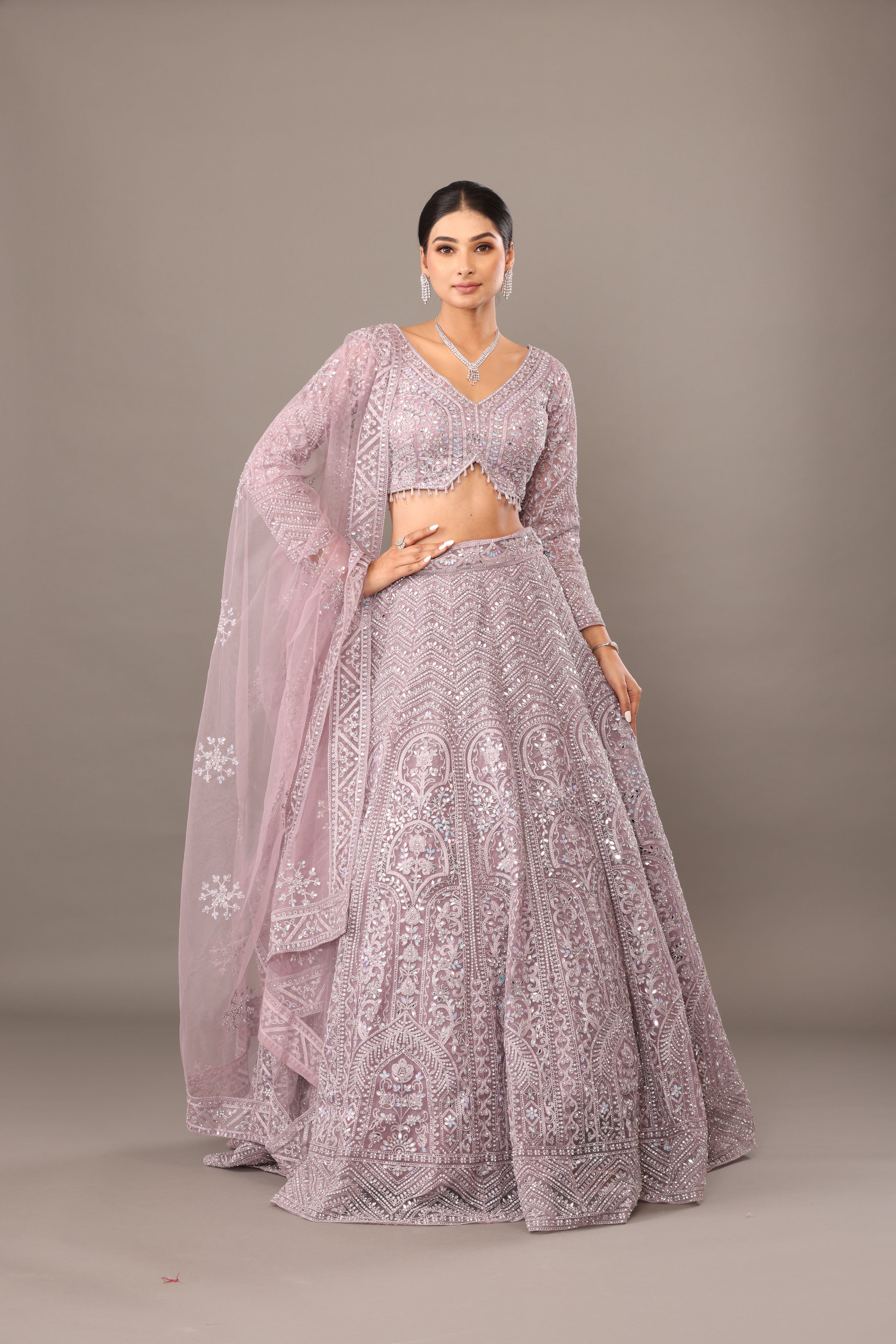 Lavender Net Base Lehanga