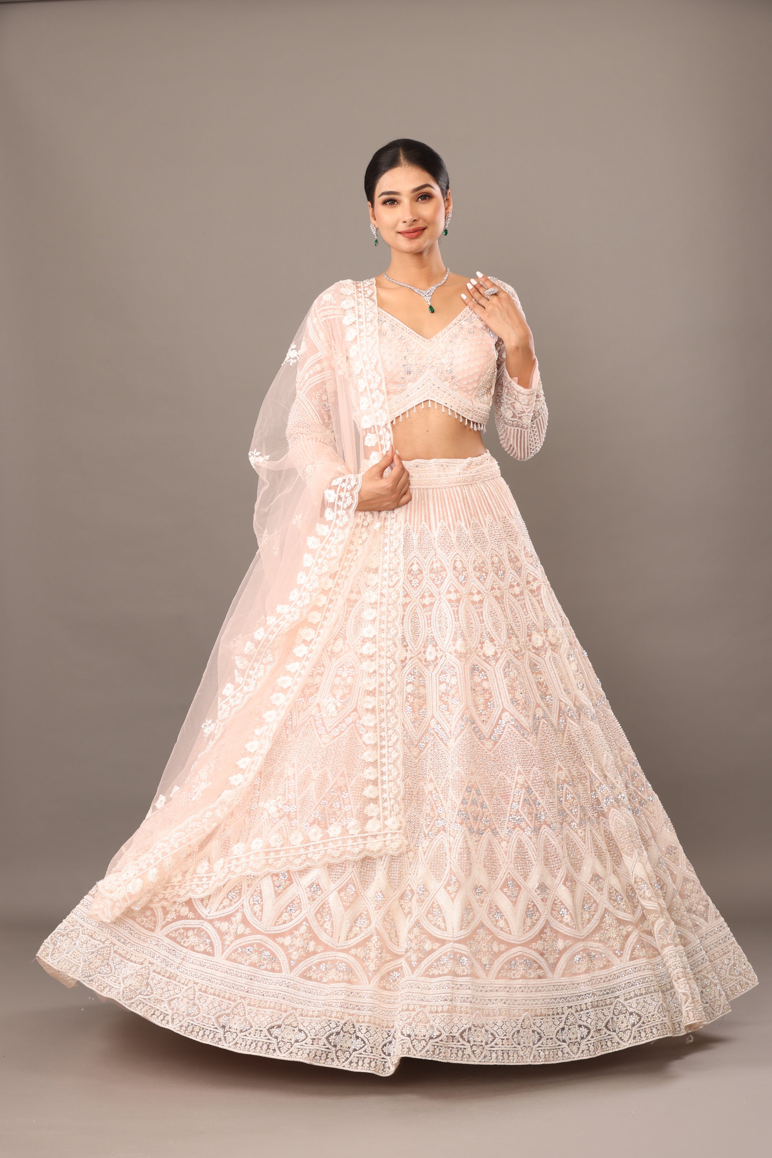 Light peach Net Base lehanga