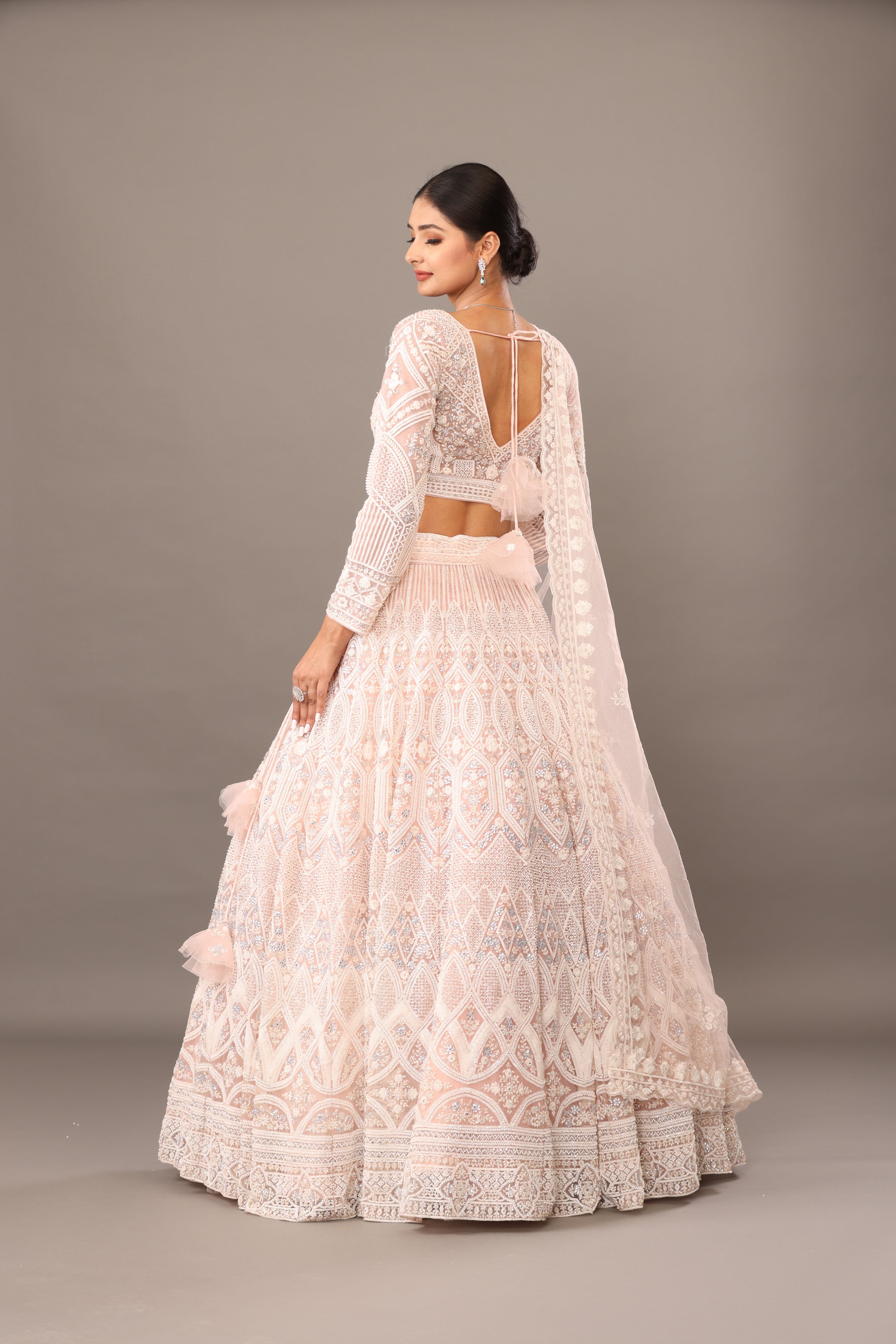 Light peach Net Base lehanga