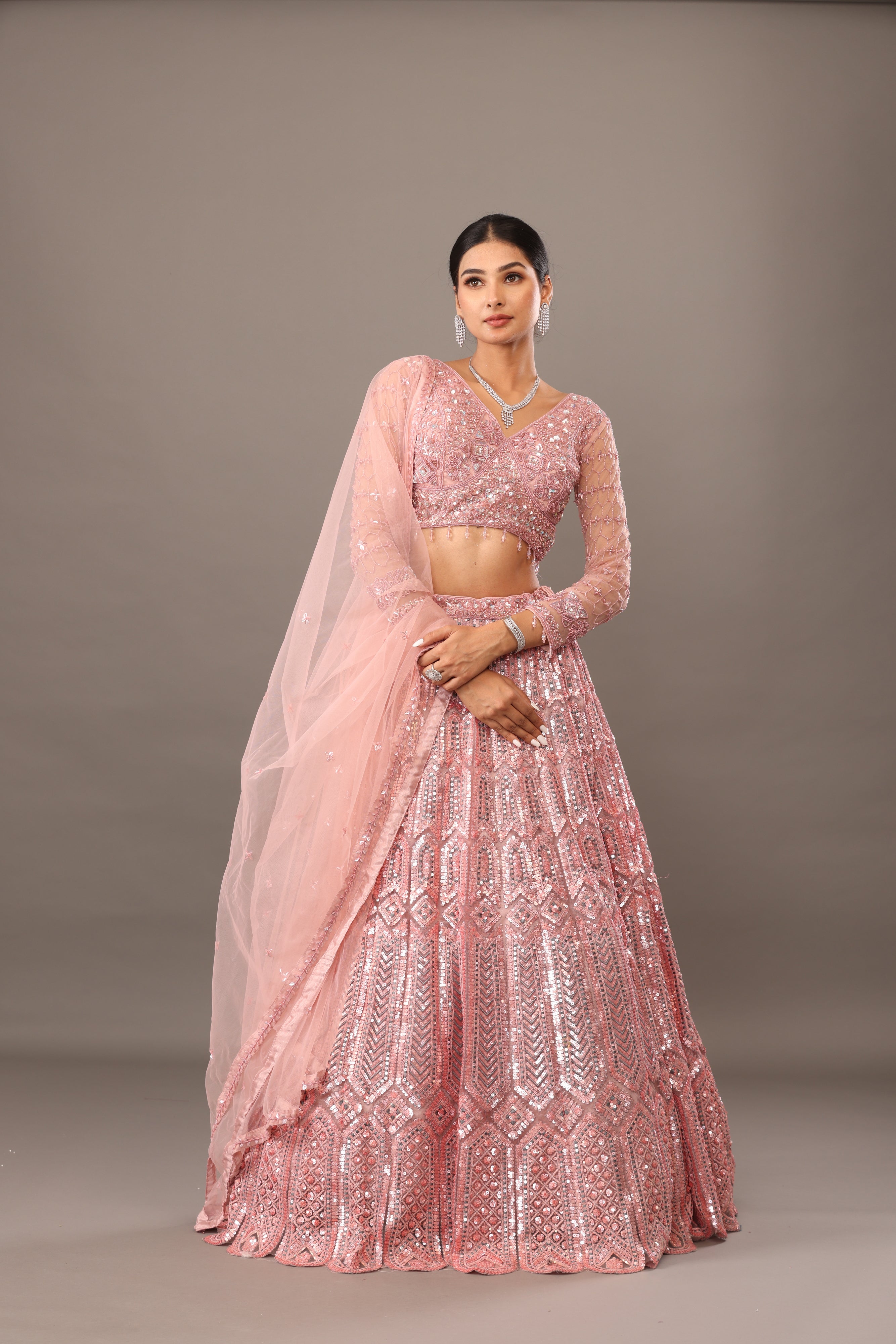 Pink Net Base lehanga