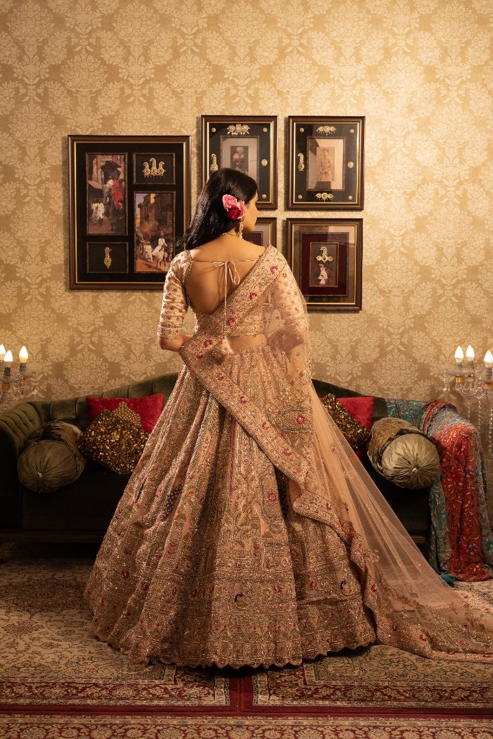 Pink Heavy Handwork lehenga with peacock Design