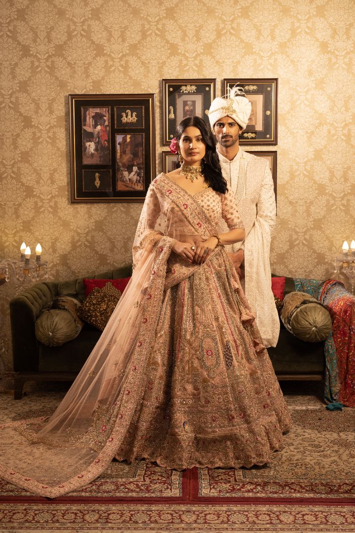 Pink Heavy Handwork lehenga with peacock Design