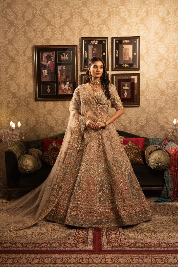 Grey Multicolour Bridal Lehenga