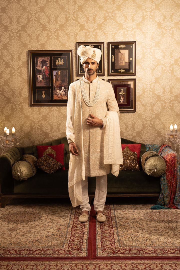 Beige Sherwani with Embroidery