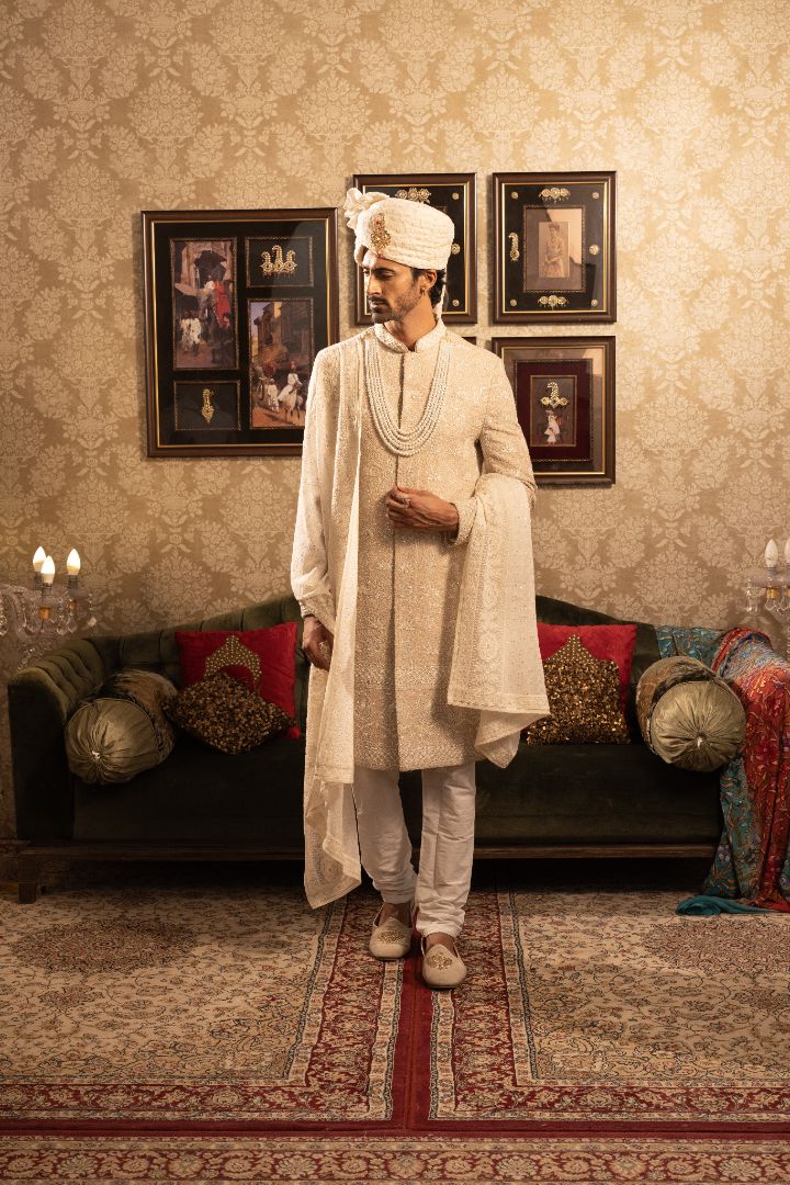 Beige Sherwani with Embroidery