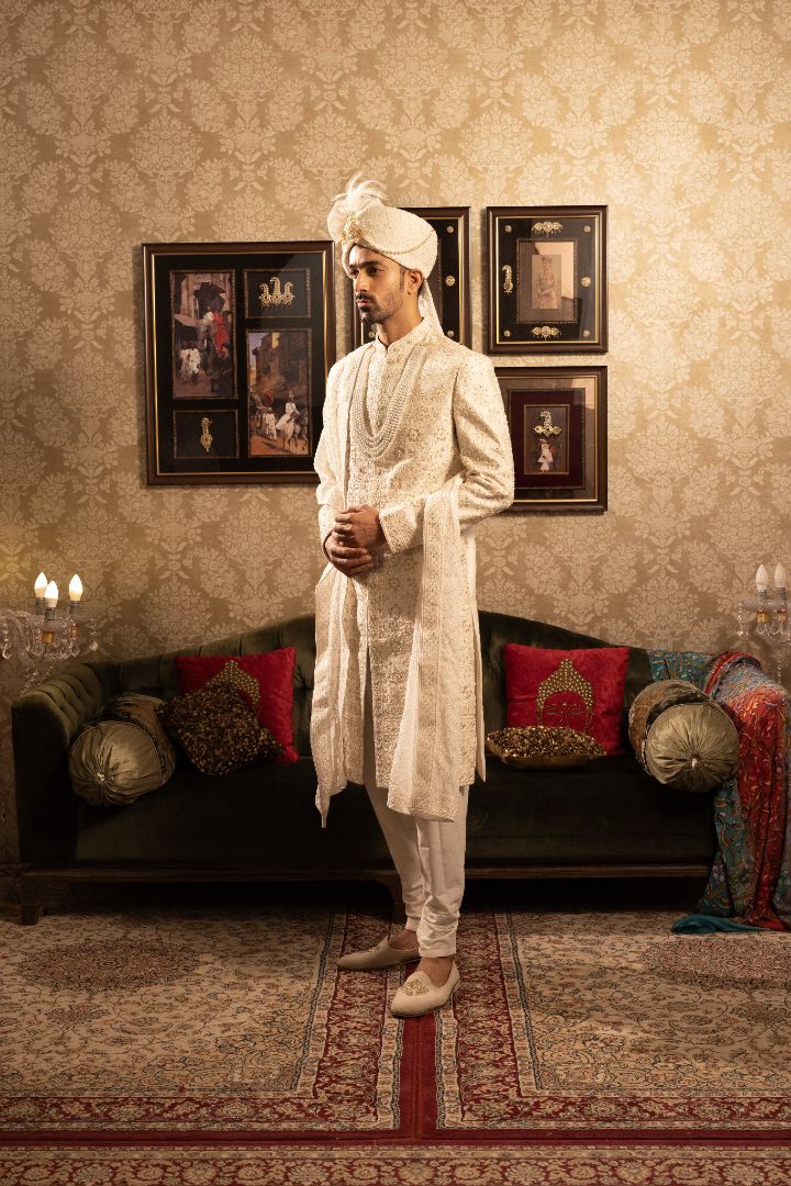 CREAM EMBROIDERY SHERWANI