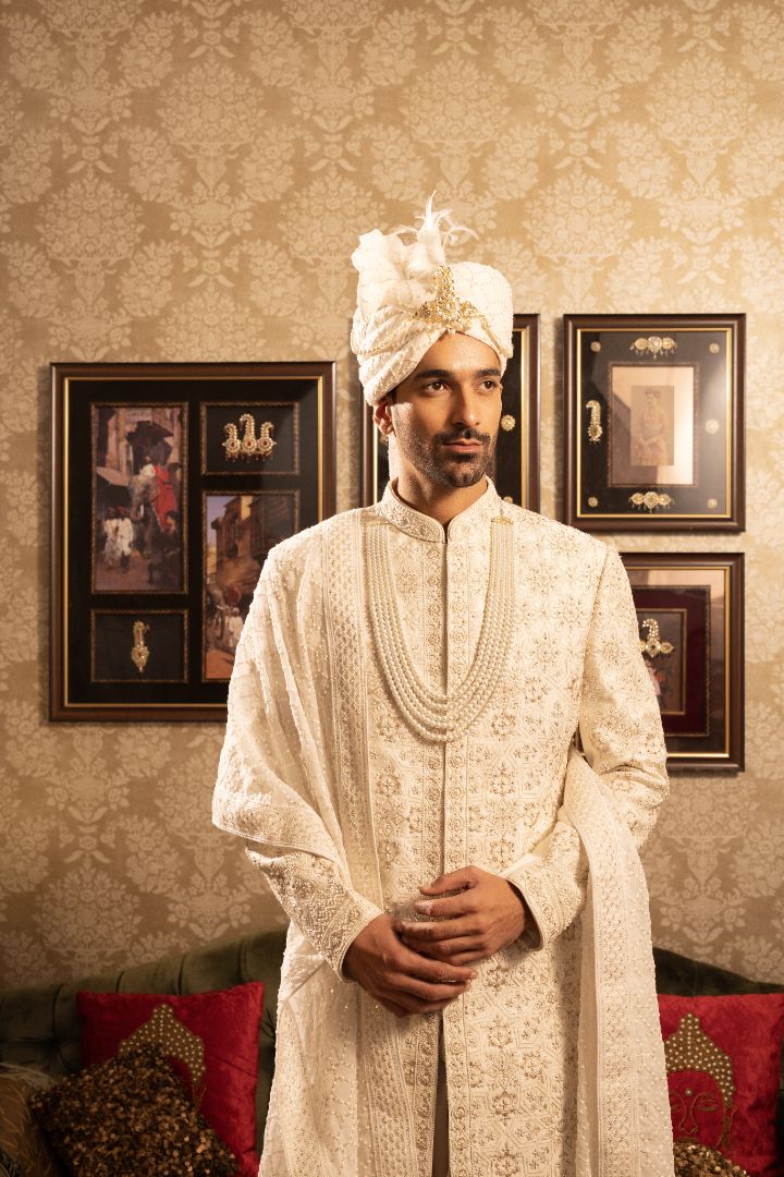 CREAM EMBROIDERY SHERWANI