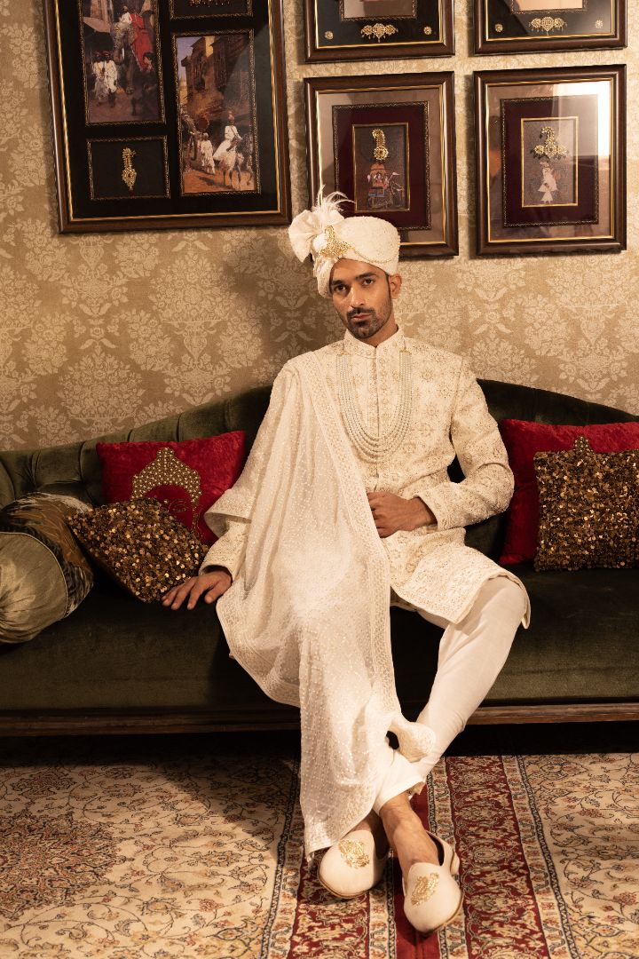 CREAM EMBROIDERY SHERWANI