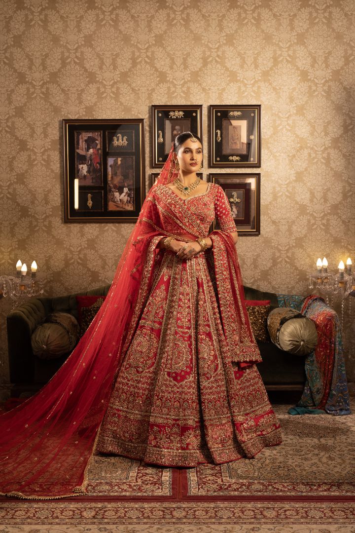 Red Bridal lehenga with Heavy Hand work