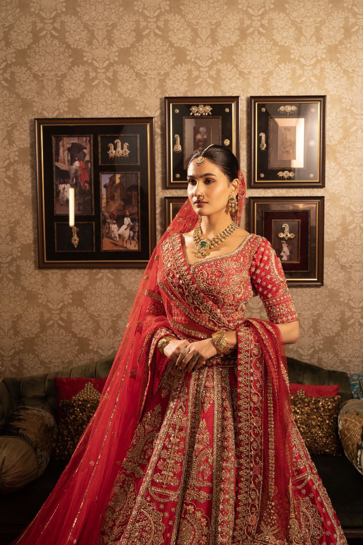 Red Bridal lehenga with Heavy Hand work