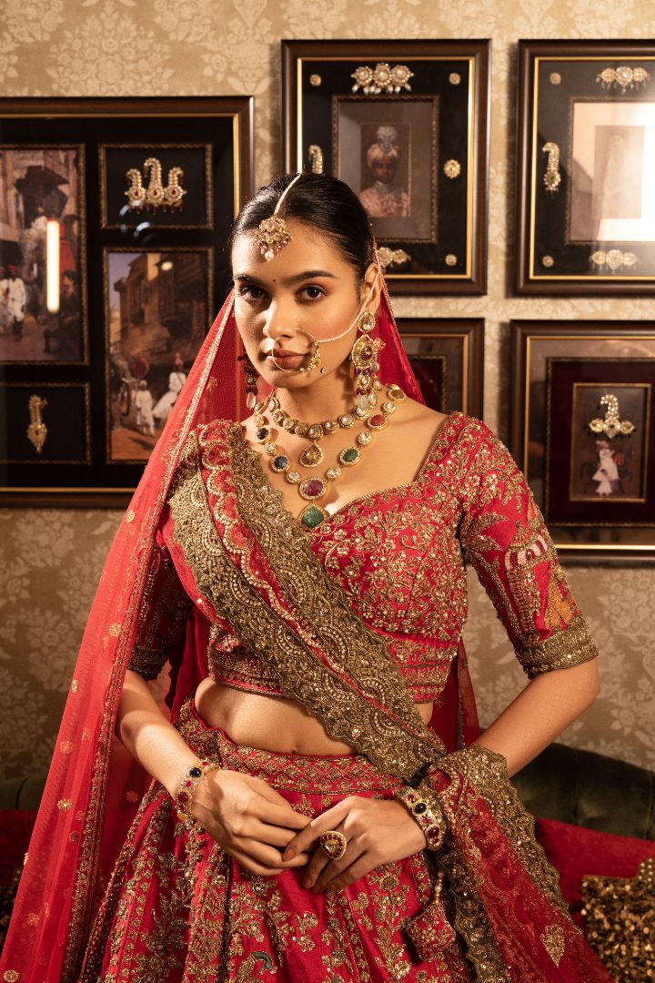 Red Bridal kali lehenga