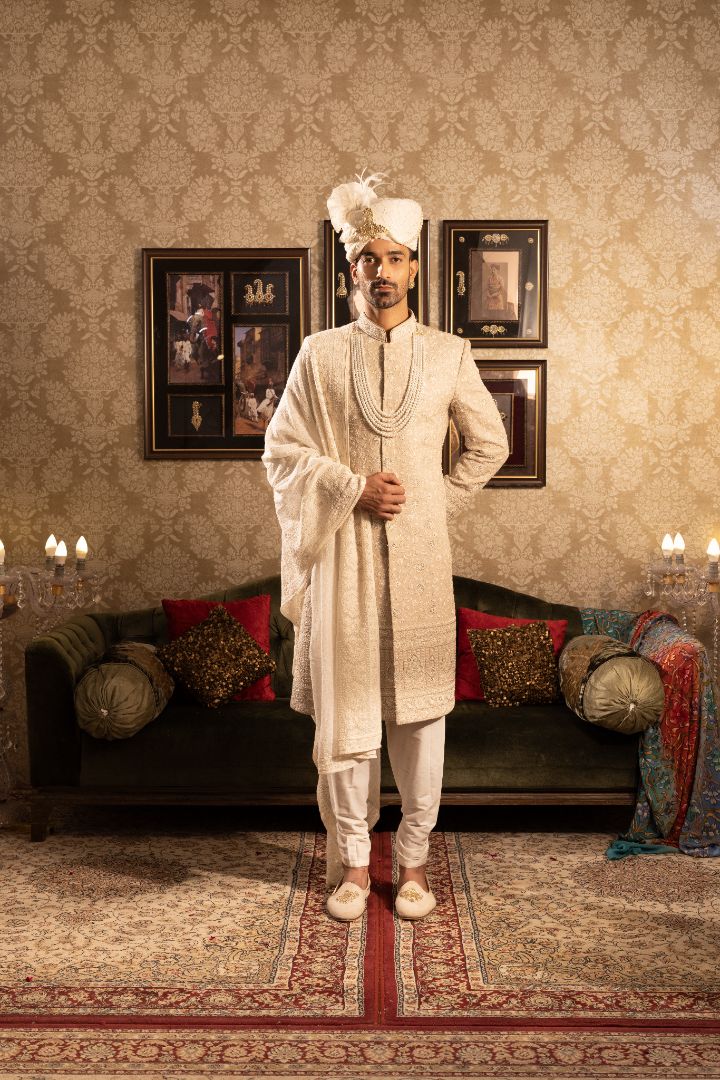 Beige Sherwami for groom