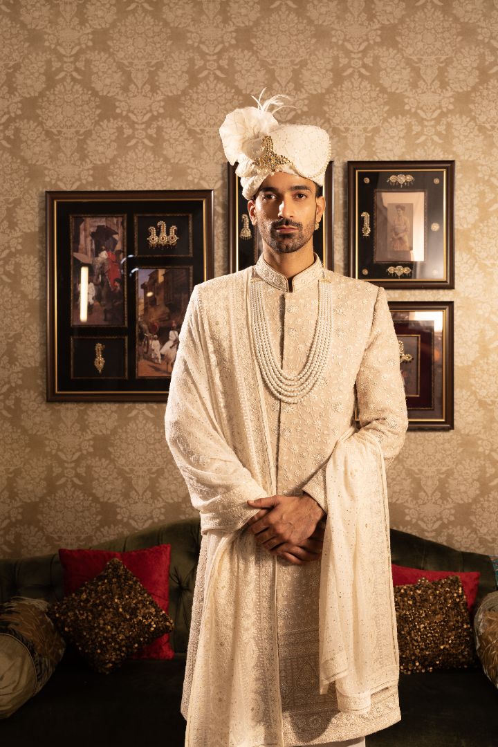 Beige Sherwami for groom