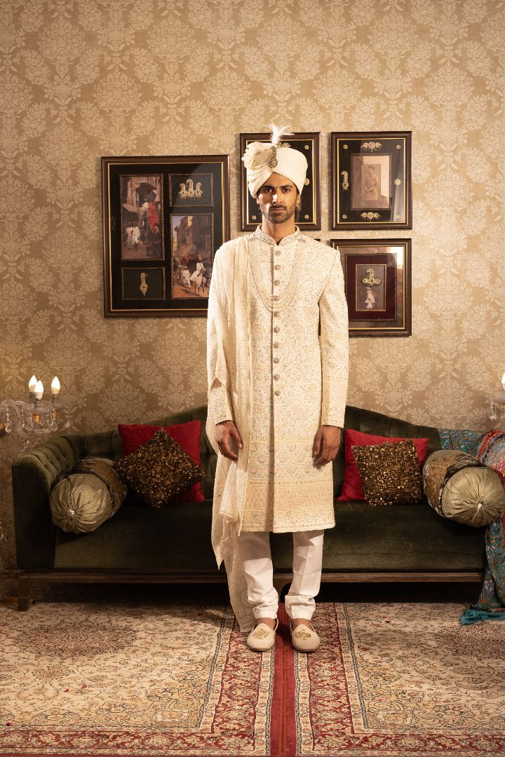 CREAM Sherwani With embroidery