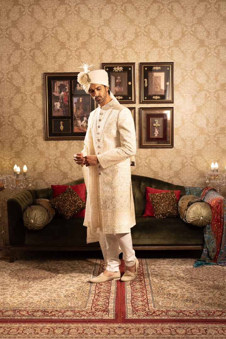 CREAM Sherwani With embroidery