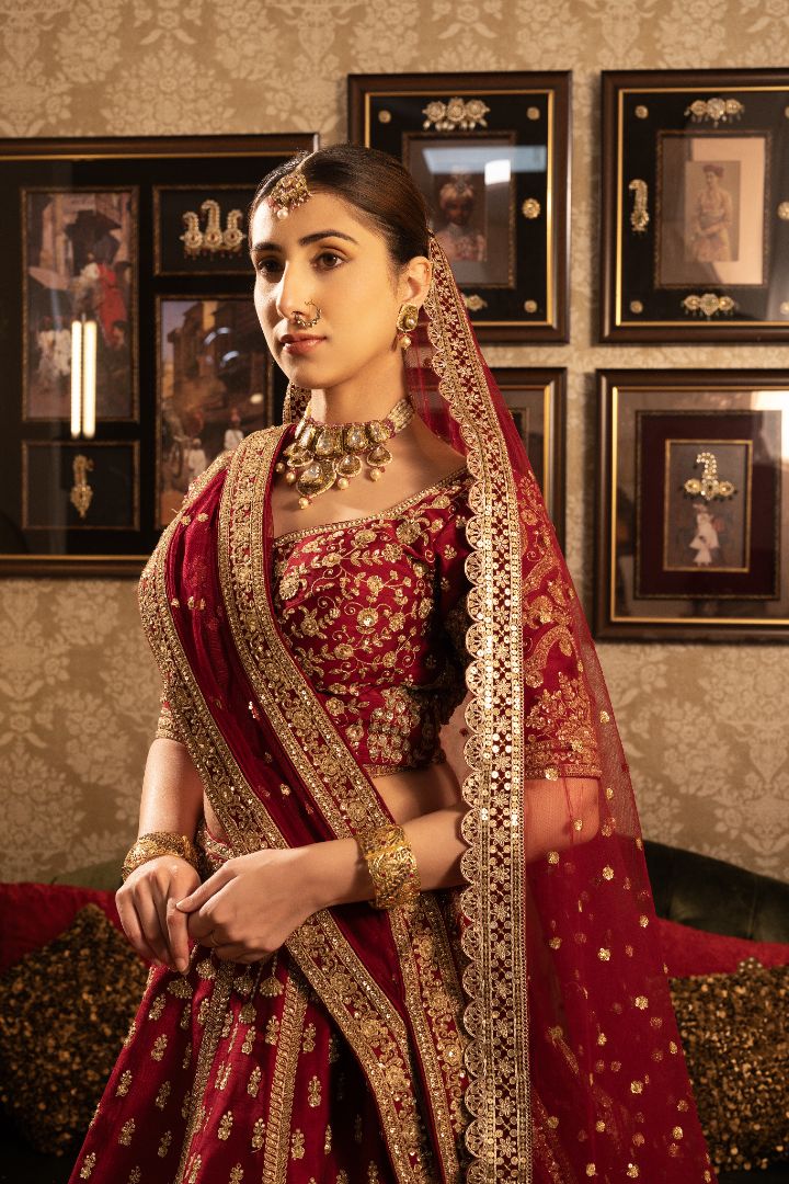 Dark Red Bridal Lehenga