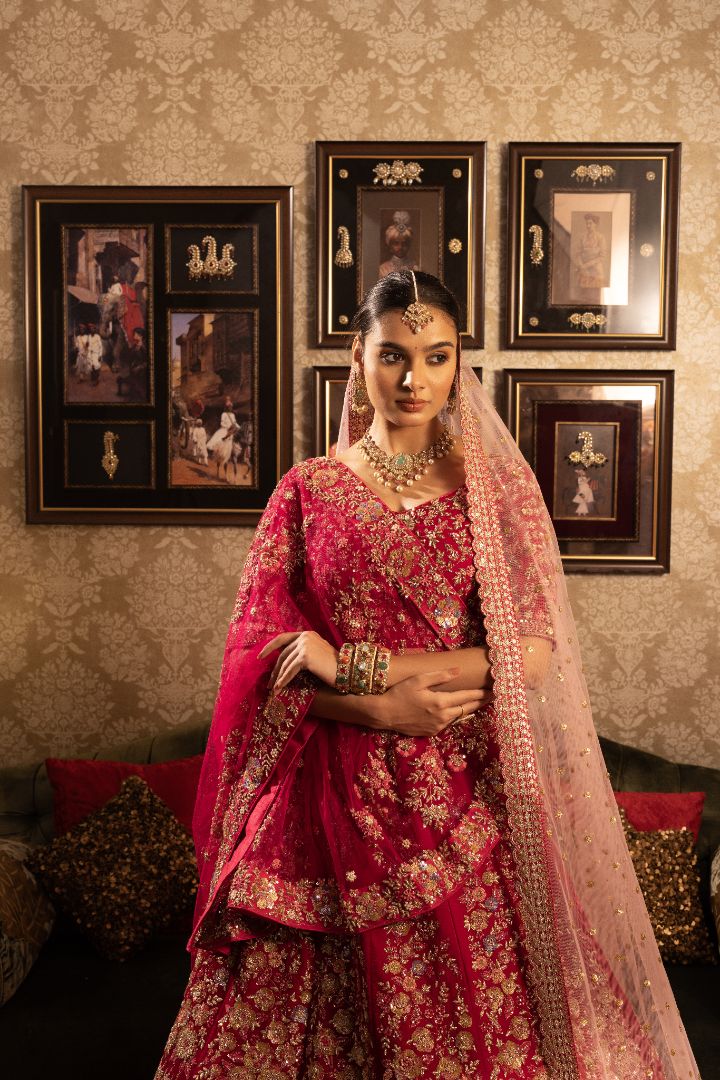 Rani coloured Bridal Lehenga