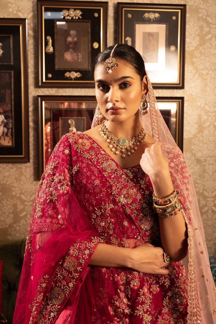 Rani coloured Bridal Lehenga