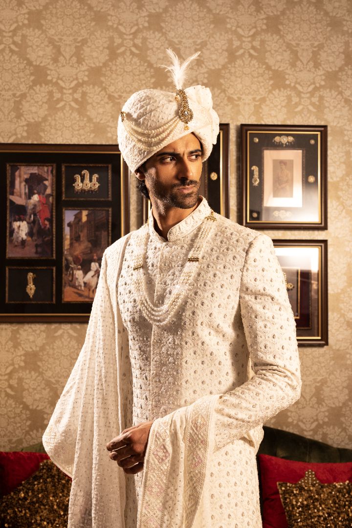 White Sherwani with Embroidery