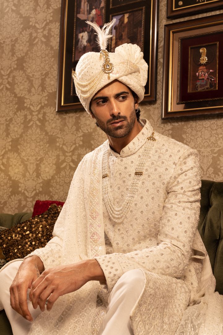 White Sherwani with Embroidery