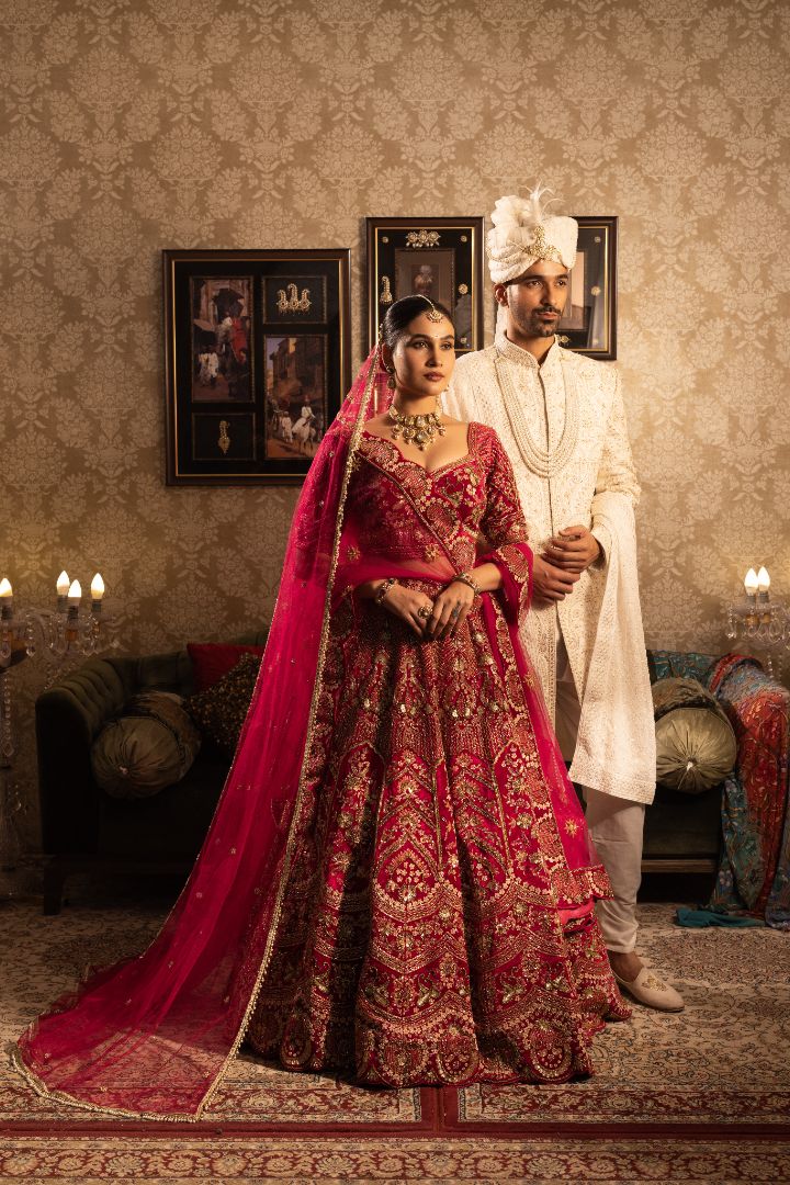 Cherry Red Bridal Lehenga