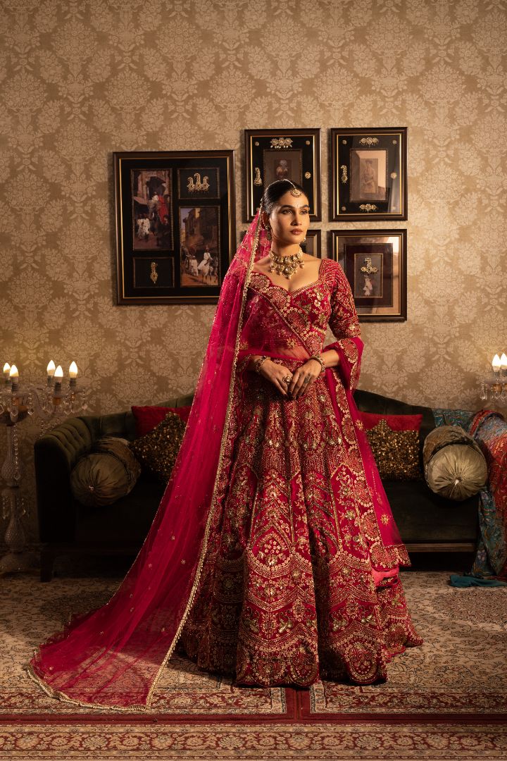 Cherry Red Bridal Lehenga