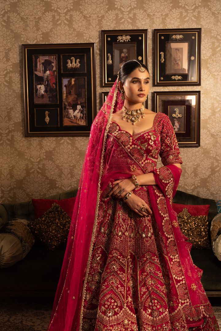 Cherry Red Bridal Lehenga