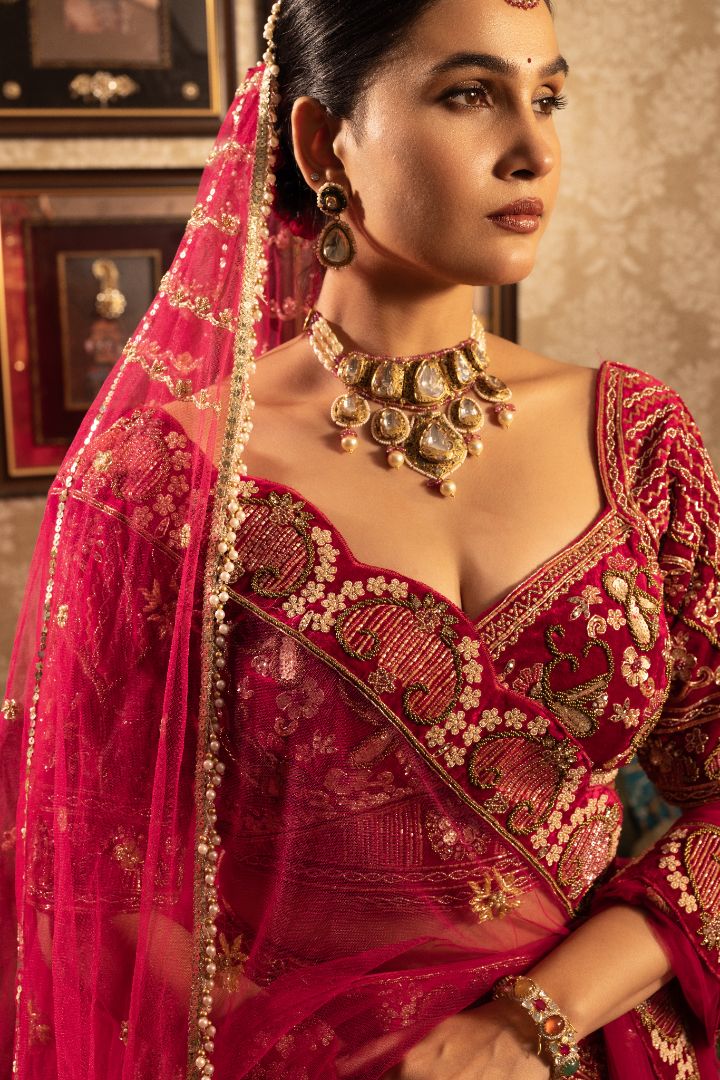 Cherry Red Bridal Lehenga