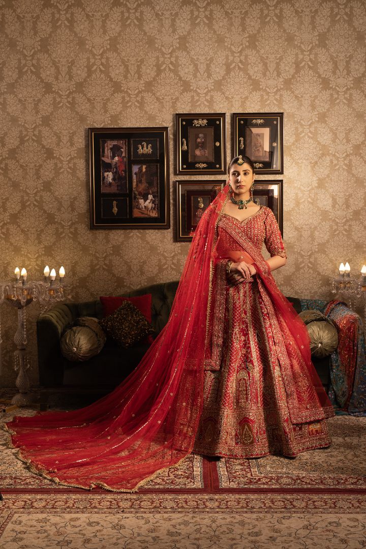 Red heavy bridal lehenga