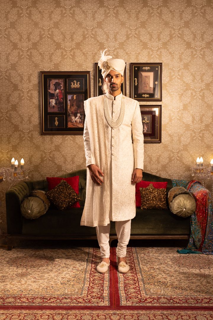 White sherwani for groom