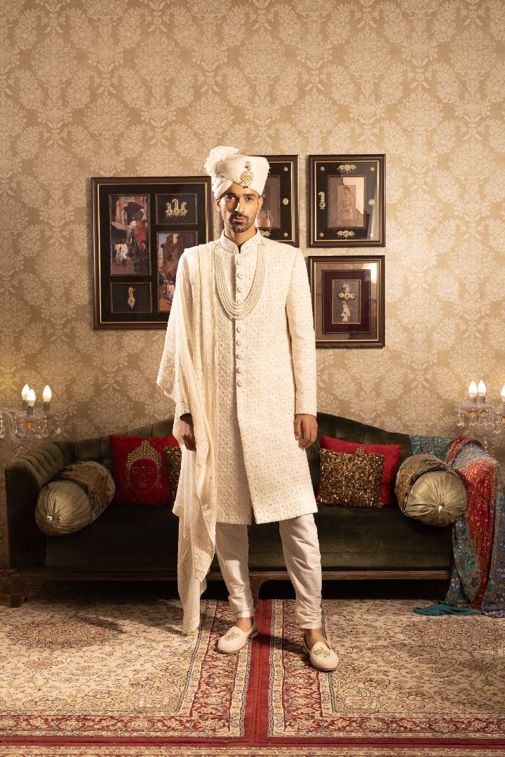 Off white Sherwani with Embroidery