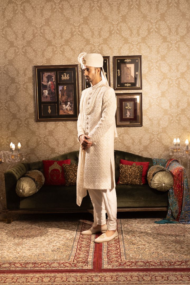 Off white Sherwani with Embroidery