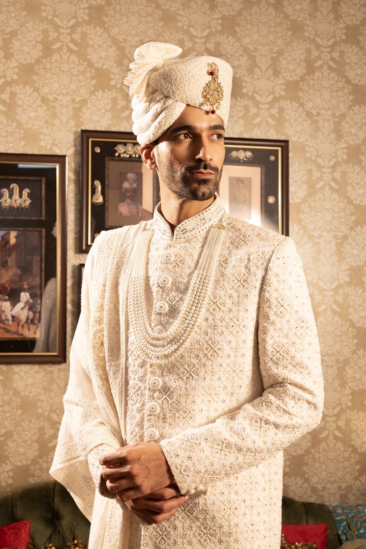 Off white Sherwani with Embroidery