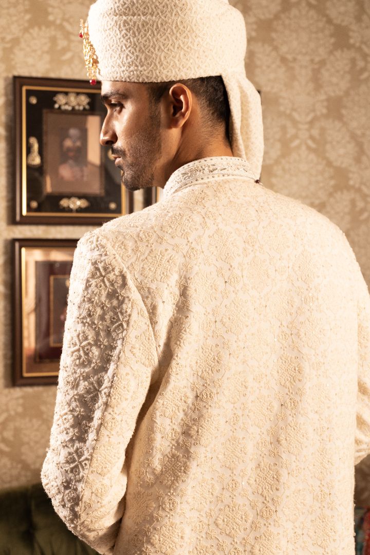 Off white Sherwani with Embroidery