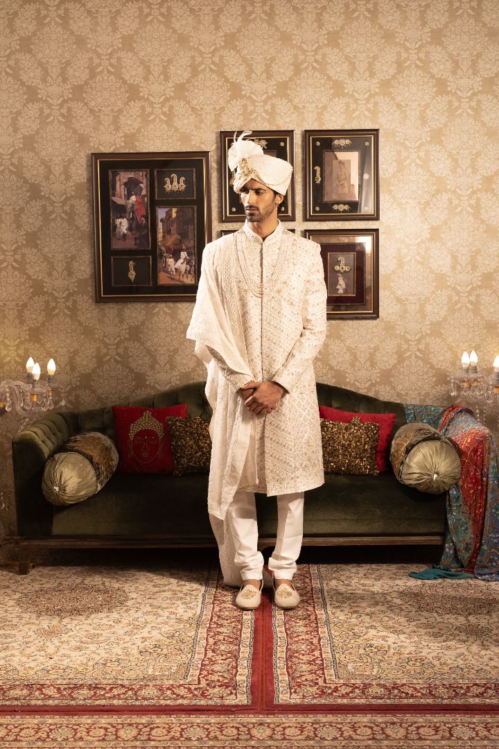 Ivory sherwani for men