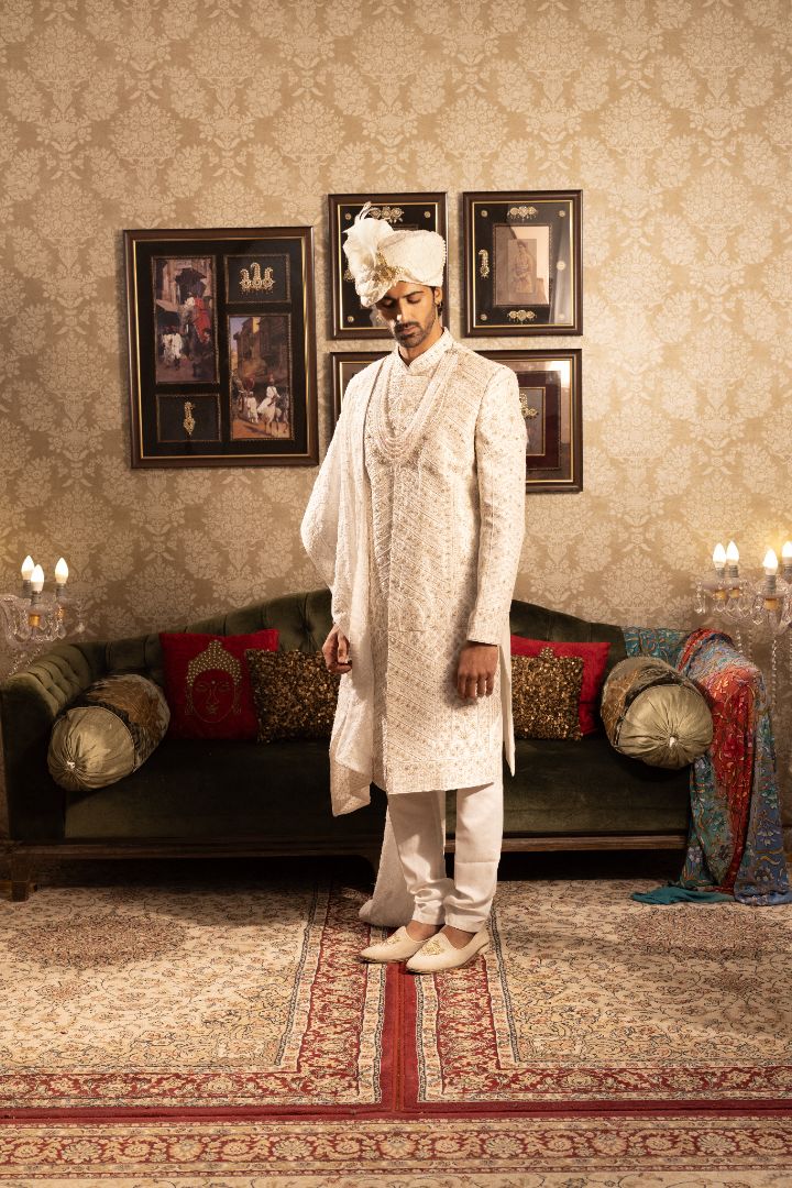 Ivory sherwani for men