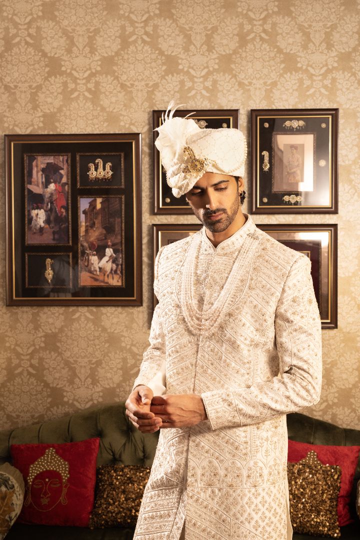 Ivory sherwani for men