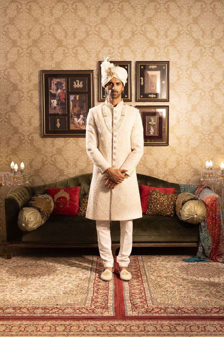 White Sherwani with hand embroidery