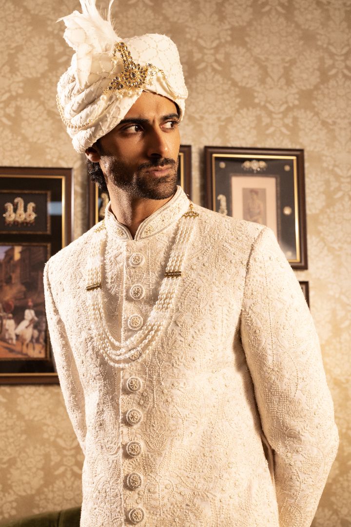 White Sherwani with hand embroidery