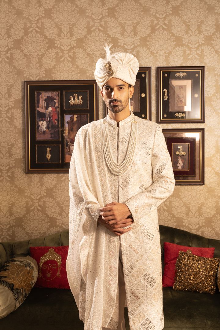 White Embroided Sherwani