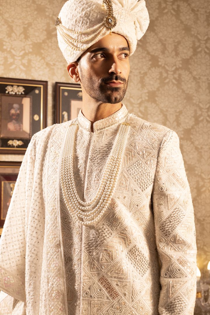 White Embroided Sherwani