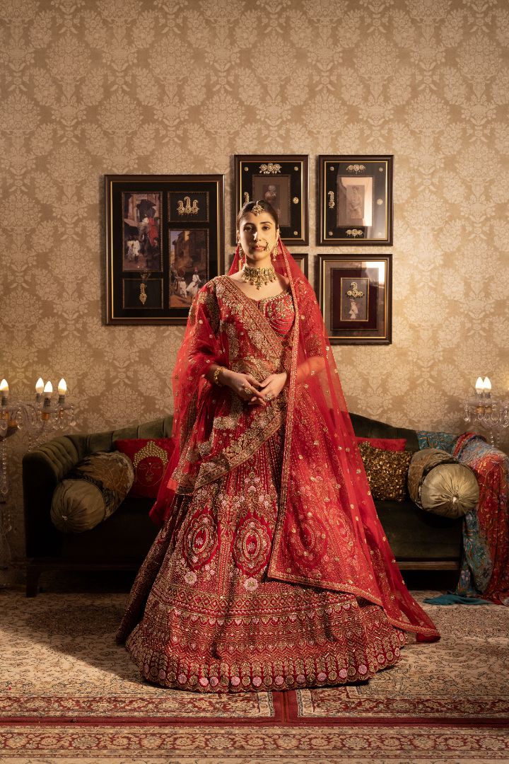 Red Bridal Lehenga With cutdana design