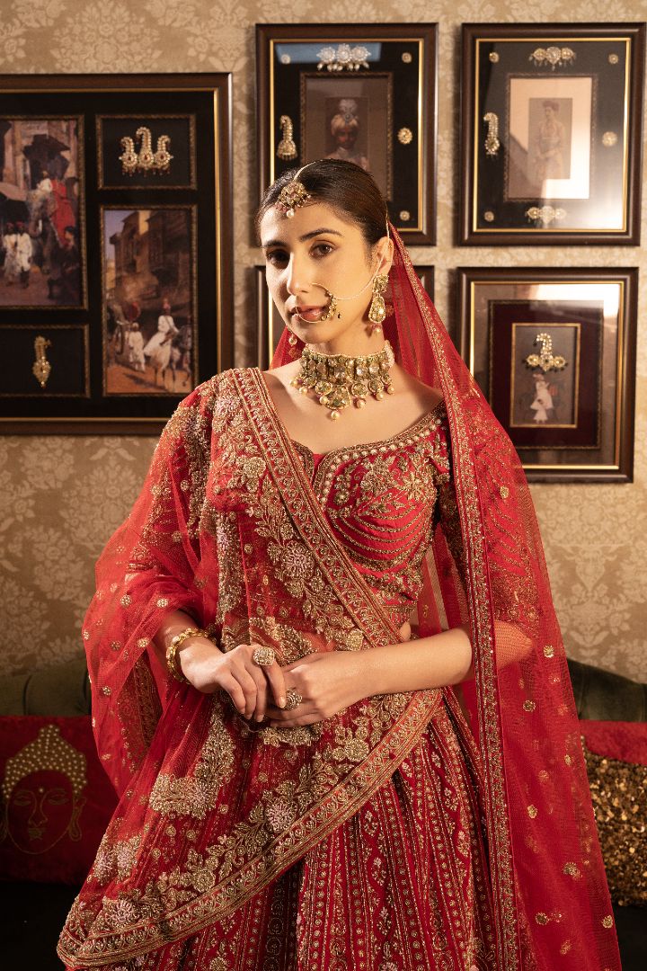 Red Bridal Lehenga With cutdana design