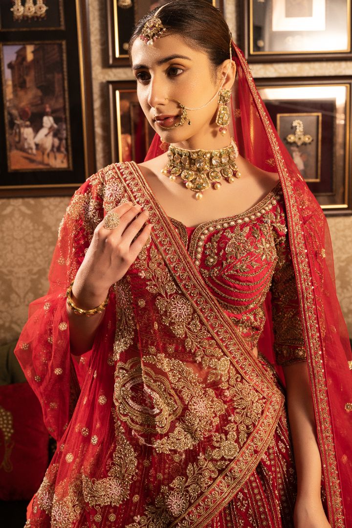 Red Bridal Lehenga With cutdana design