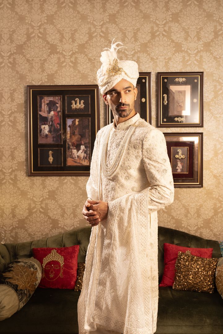 Ivory sherwani for groom