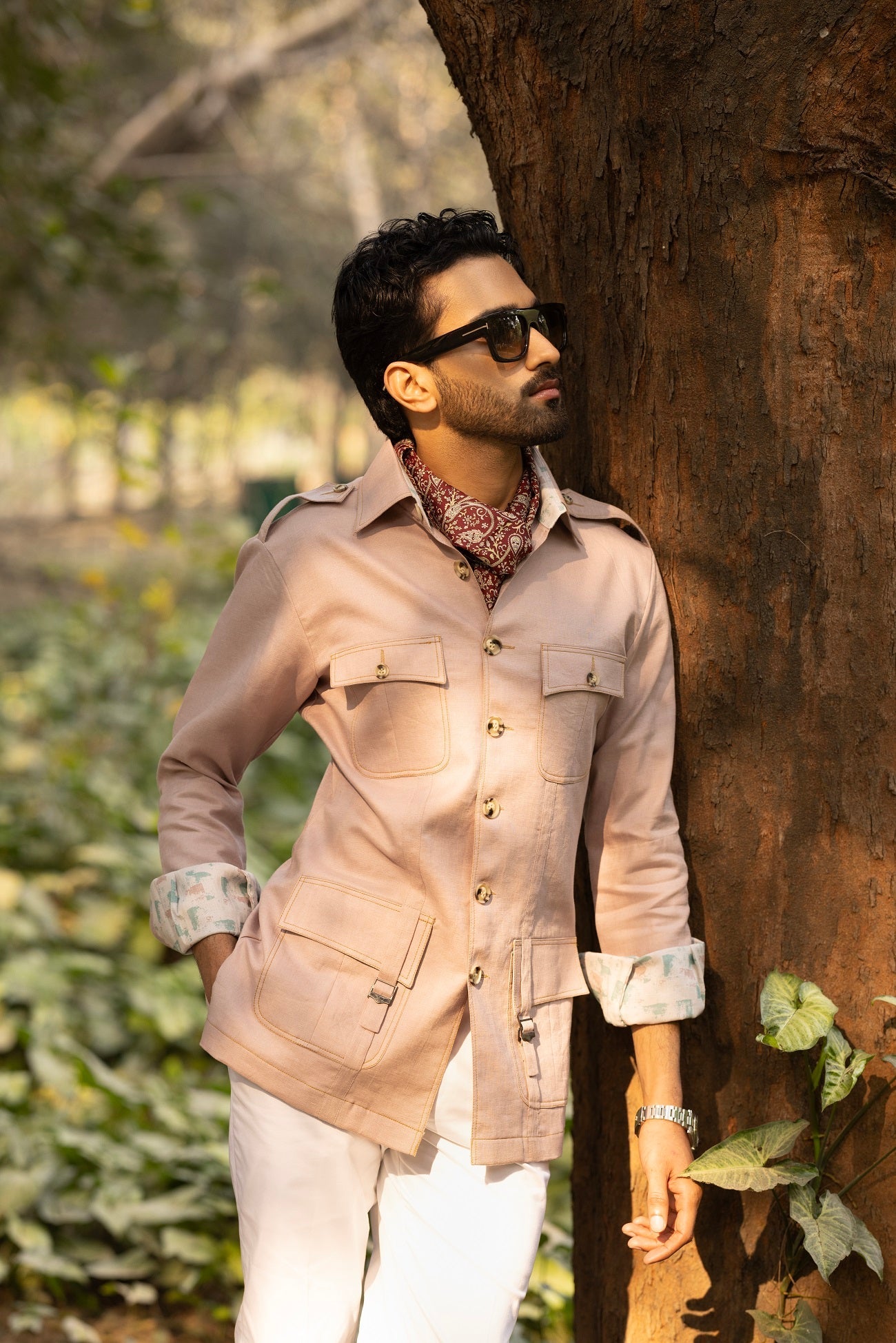 Beige Linen Safari Shirt
