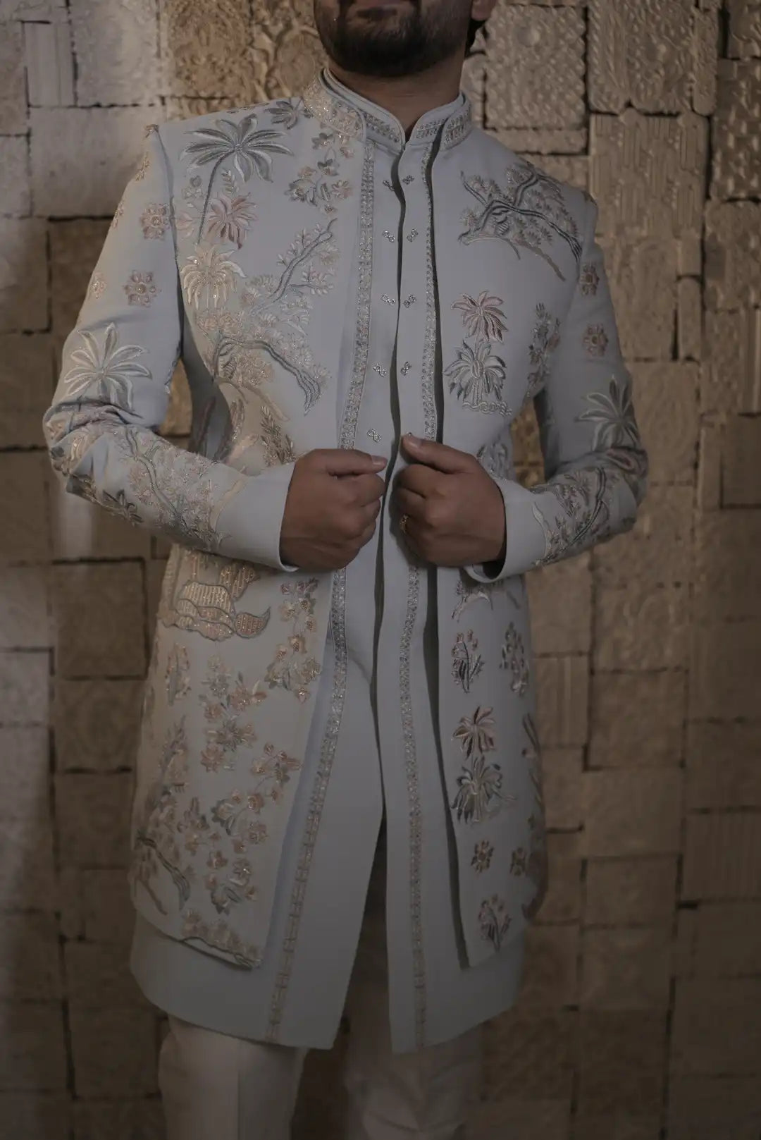 Pastel Blue Double Layered Indowestern